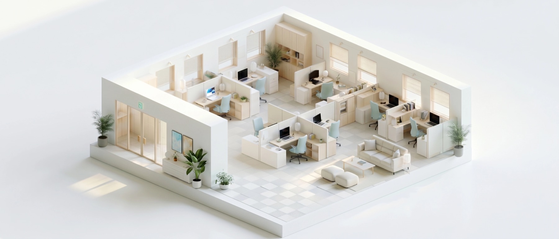 A Sacramento office with cubicles and common areas kept spotless
